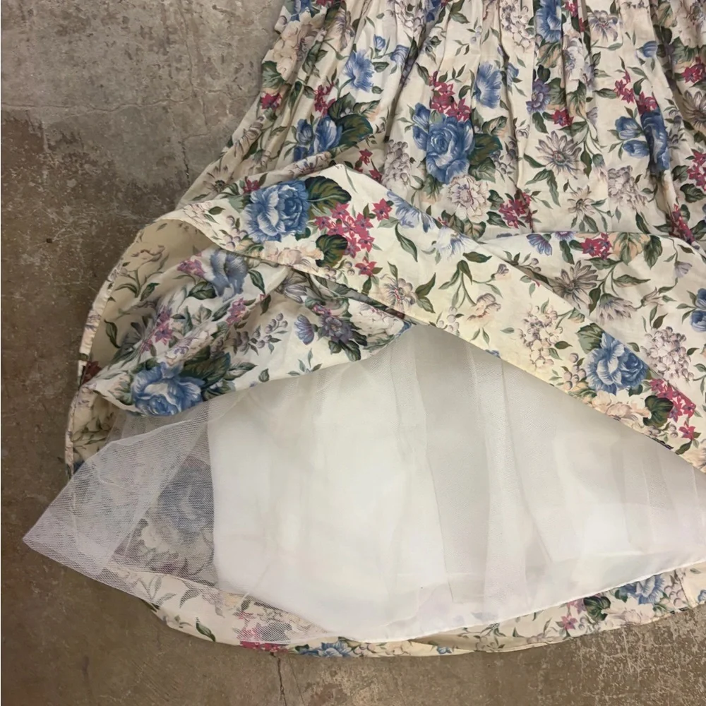 Vintage 1980s algo Floral Puff Sleeve Dress corset basque waist cottagecore maxi - Picture 5 of 8